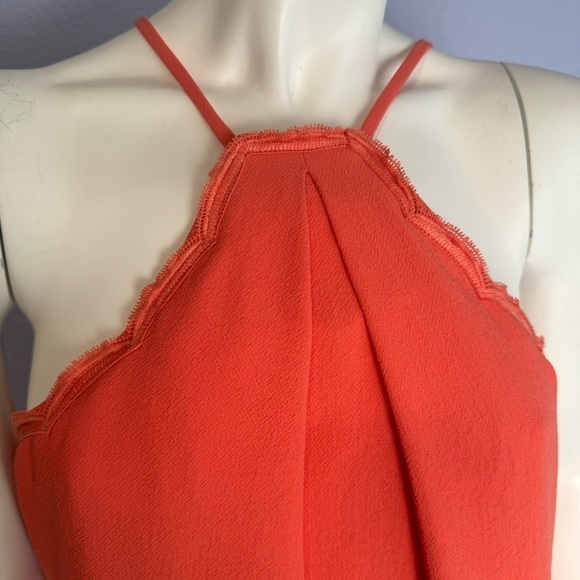 Trina Turk Vine Halter Front Pleat Size 8 Coral Lined Tank Dress - Picture 3 of 7